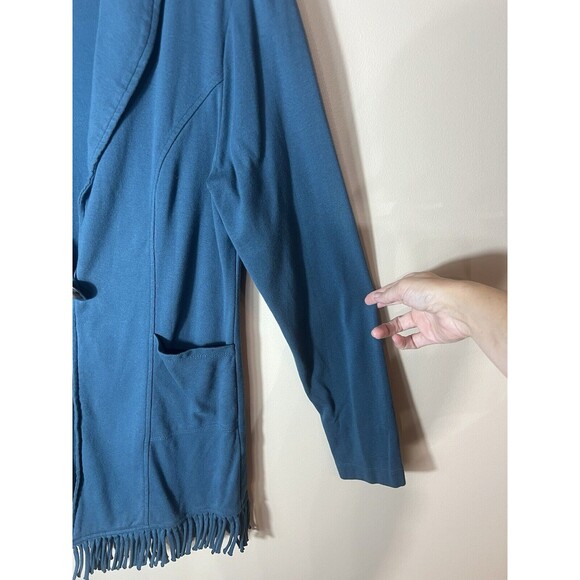 Soft Surroundings Teal Blue Long Sleeve One Button Pocketed Long Duster Medium - Picture 10 of 11